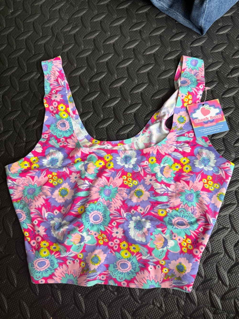 Cheek Boss Floral Scoop Neck Crop Bra - Pink Multi